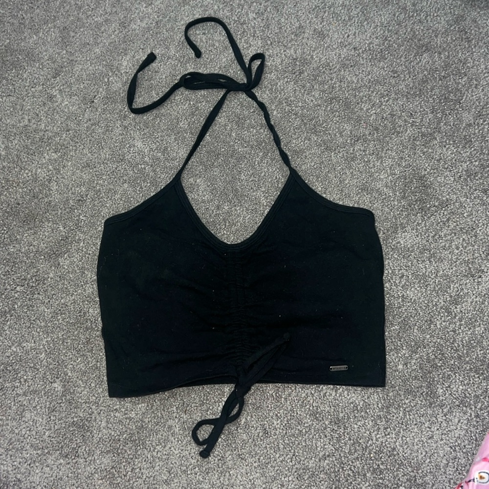 Black cropped halter top